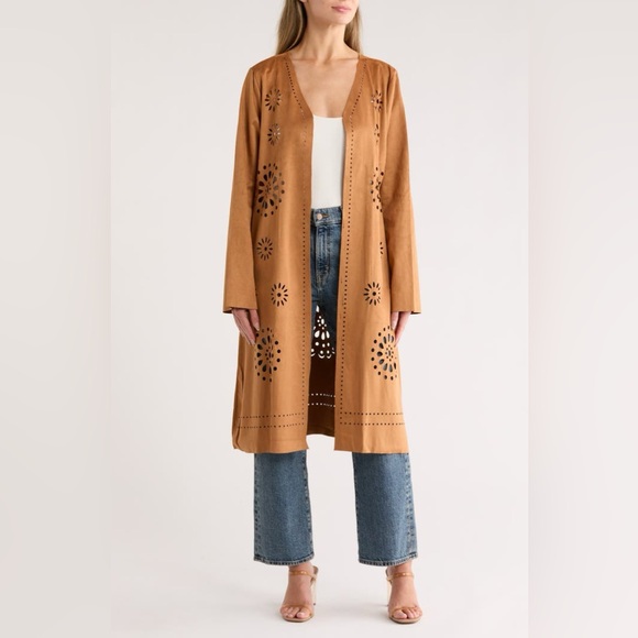 Tan Laser Cut Long Coat From Forgotten Grace At Nordstrom - Picture 2 of 5